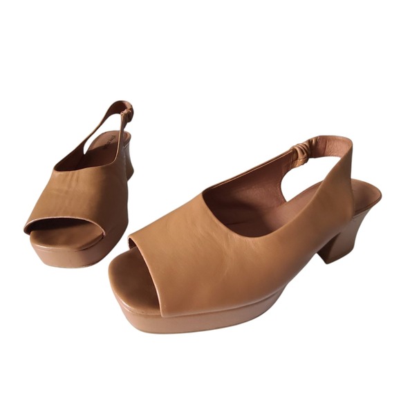 Jeffrey Campbell Extendo Platform Sling-back Block Heel Leather 11 Brown Sandals - Picture 2 of 12
